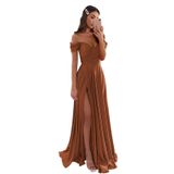Vestido De Baile Godcun Off Shoulder, Cetim, Evasê, Laranja Queimado