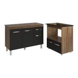 Balcão Armário Gabinete Aline 118 Cm Preto Com Tampo E Balcão Evelyn Para Cooktop 5 Bocas Preto