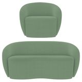 Sofá 2 Lugares Living 160cm E 1 Poltrona Giratória Garbin K04 Bouclê Verde - Mpozenato