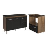 Balcão Armário Gabinete Aline 118 Cm Preto Com Tampo Preto E Balcão Evelyn Para Cooktop 5 Bocas Preto