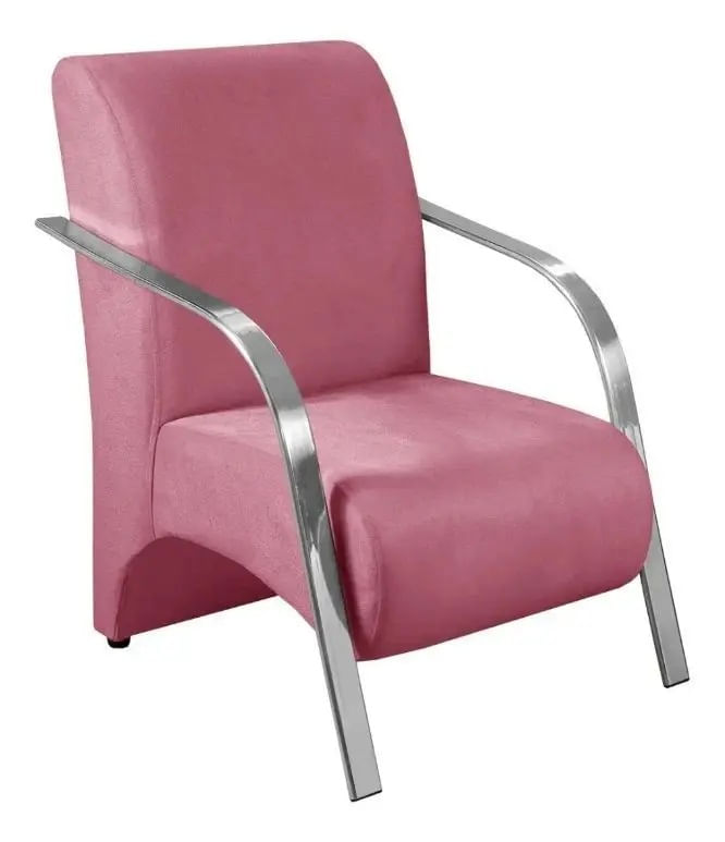 Poltrona Suede Vênus Decorativa Braço De Alumínio