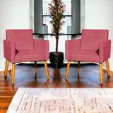 Kit 2 Poltronas Decorativa Para Sala Nina Pé Palito 30cm Castanho Rosê Suede