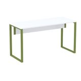 Mesa Escritório P25 Tub Pandin 134 Cm (larg) Tampo Mdp Branco Pé Aço Tubular Verde Mirô