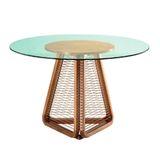 Mesa De Jantar Coss Ozki 110 Cm Madeira Eucalipto Cedro Redonda Corda Redonda Canela E Tampo De Vidr