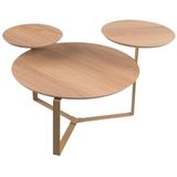 Mesa De Centro Industrial Chanfrada Artesano 83 Cm (larg) 3 Tampos Mdp Hanover (mel) Pé Aço Dourado
