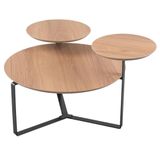 Mesa De Centro Industrial Chanfrada Artesano 83 Cm (larg) 3 Tampos Mdp Hanover (mel) Pé Aço Preto