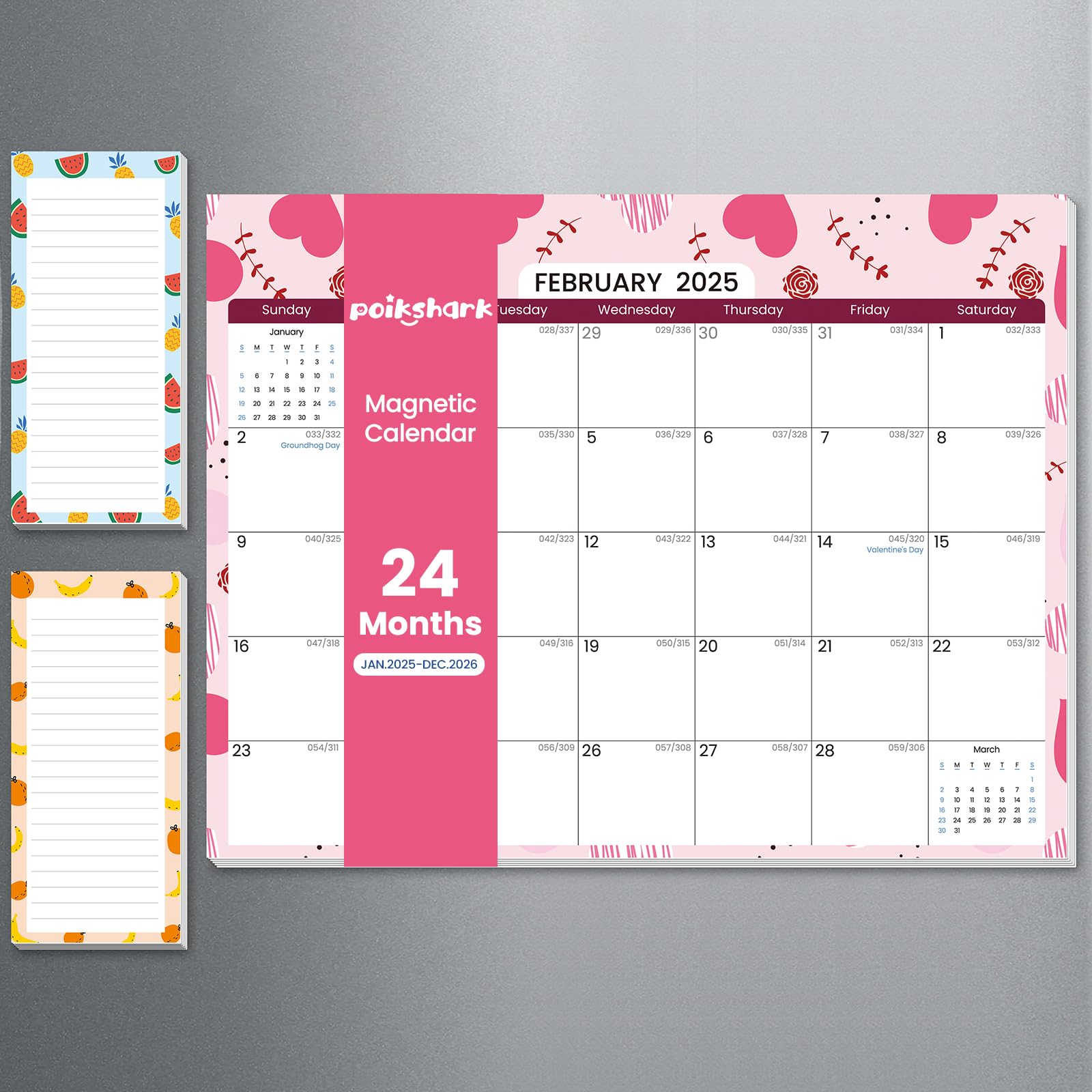 Calendário Magnético Poikshark 2025-2026 Para Geladeira