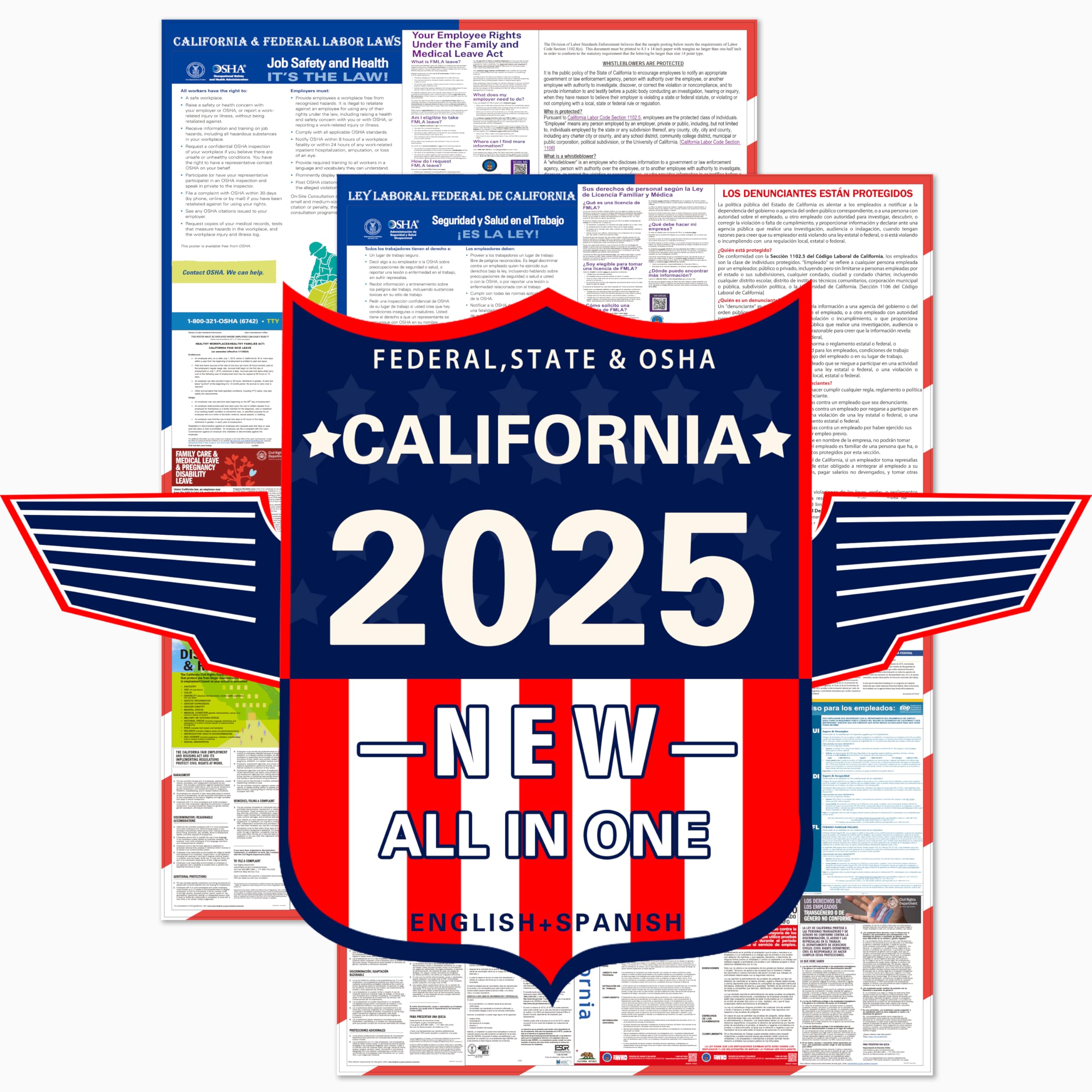 Cartaz Sobre Legislação Trabalhista Zlodepip 2025 California State &amp; Osha 24x36