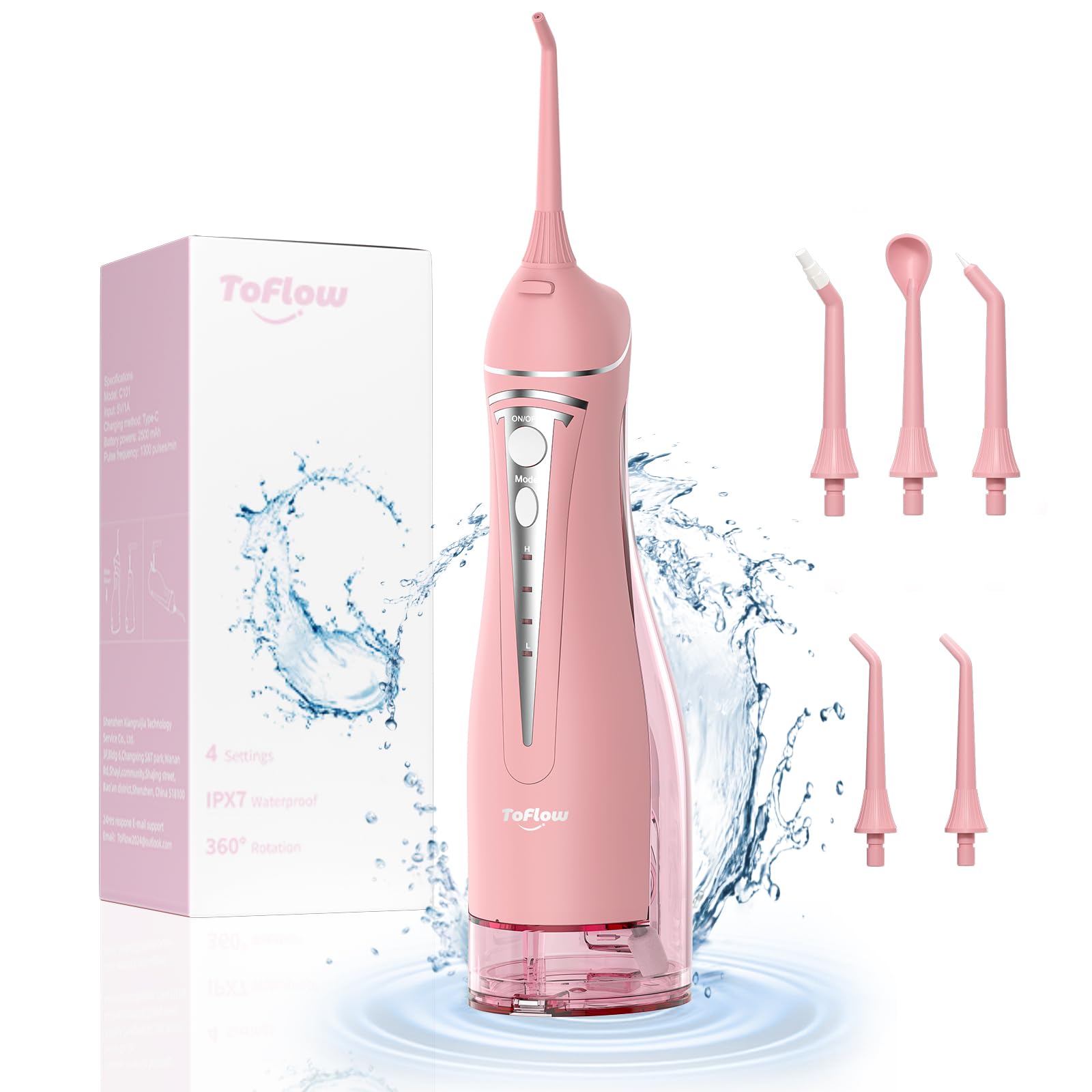 Water Flosser Toflow C101 Recarregável De 300 Ml Para Dentes Rosa