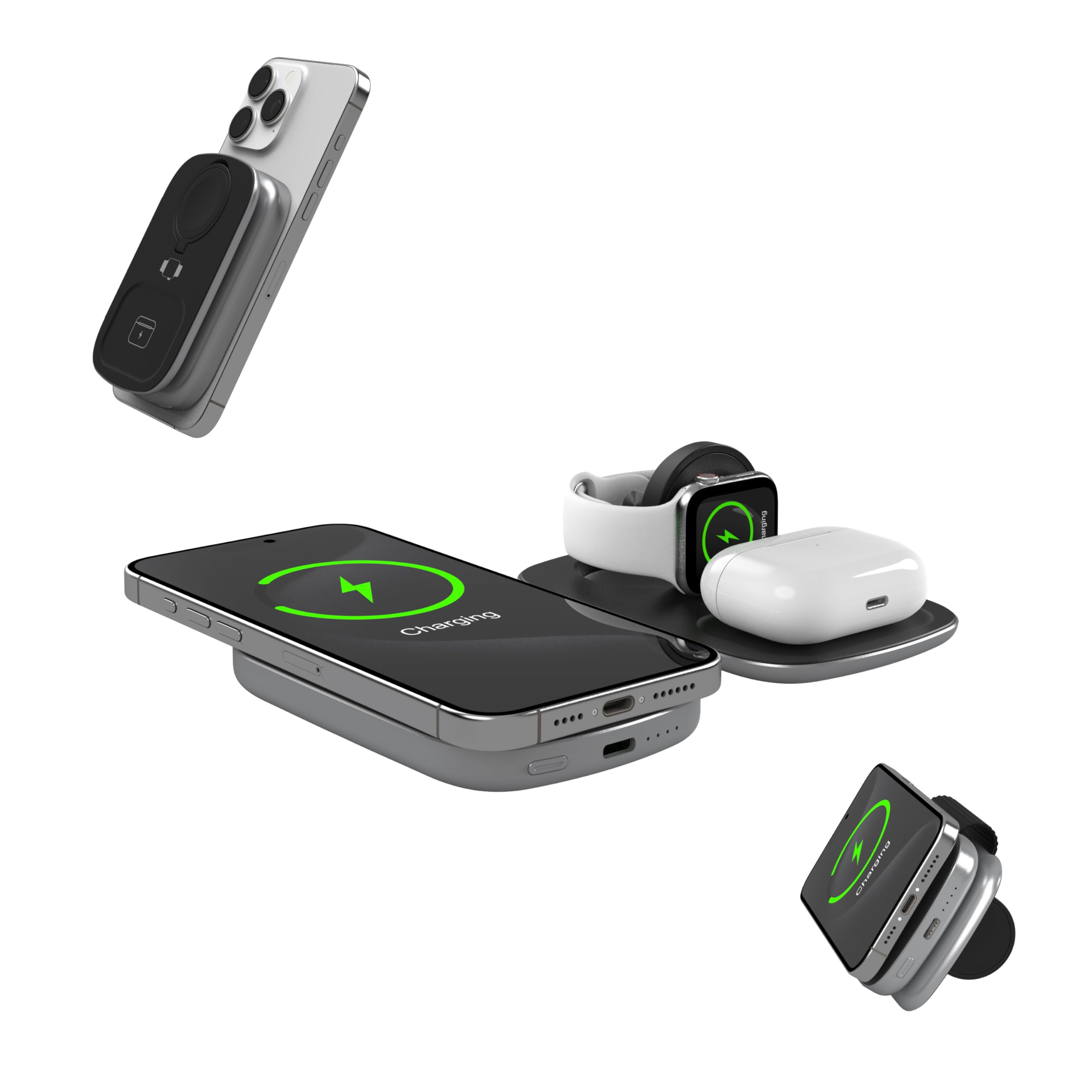 Carregador Sem Fio Teton 3 Em 1 Com Banco De Potência De 5000mah 15w Qi2