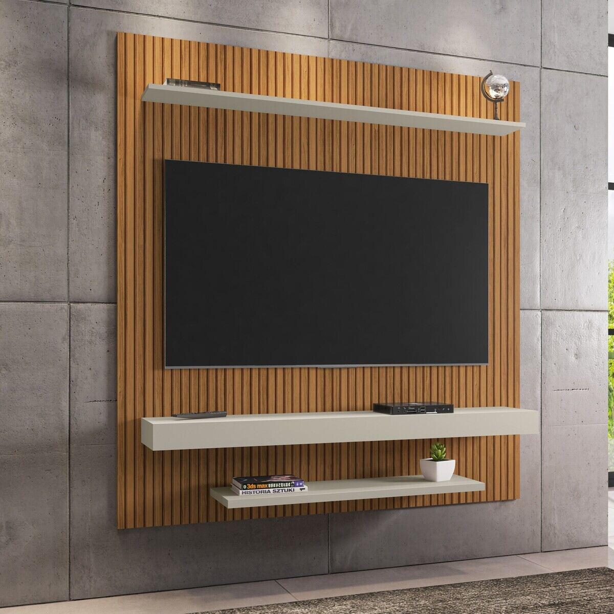 Painel Para Tv Até 60 Polegadas Com Prateleiras Multimóveis Cr45286 Ripado/off White