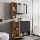 Gabinete De Banheiro Suspenso Com Cuba E Espelheira 70cm Multimóveis Cr10125 Preto Fosco/naturalle