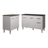 Balcão Para Cooktop 4 Bocas Fran Branco E Armário Aline 118 Cm Cozinha Gabinete Branco Com Tampo Tampão Preto