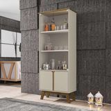 Cristaleira Com Vidros E 4 Portas Retrô 70cm Multimóveis Cr50109 Off White/cinamomo