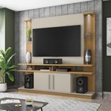 Rack Com Painel Para Tv Até 55 Polegadas Com Vidros 2 Leds E 2 Portas Multimóveis Cr45278 Cinamomo/off White/ripado