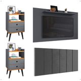 Kit 2 Mesinhas Retrô Dream Cabeceira Quarto Cama Box Casal 1,40 Júlia Suede Painel Tv 48 Polegadas Samba Cinza/cinamomo Decoração Sala - Lojas Rp