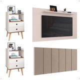 Kit 2 Mesinhas Retrô Dream Cabeceira Quarto Cama Box Casal 1,40 Júlia Suede Painel Tv 48 Polegadas Samba Off White/freijó Decoração Sala - Lojas