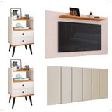 Kit 2 Mesinhas Dream Retrô Cabeceira Suspensa Júlia Cama Box Queen Size 1,60 Suede Painel Samba Texas Tv 48 Polegadas Off White/cinamomo - Lojas Rp