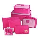 Kit Organizador De Malas + Frascos De Viagem 7 Peças Pink