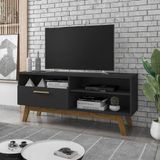 Rack Para Tv Até 55 Polegadas Com Nichos E 1 Porta Retrô Multimóveis Cr45293 Preto Fosco