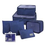 Kit Organizador De Malas + Frascos De Viagem 7 Peças Azul