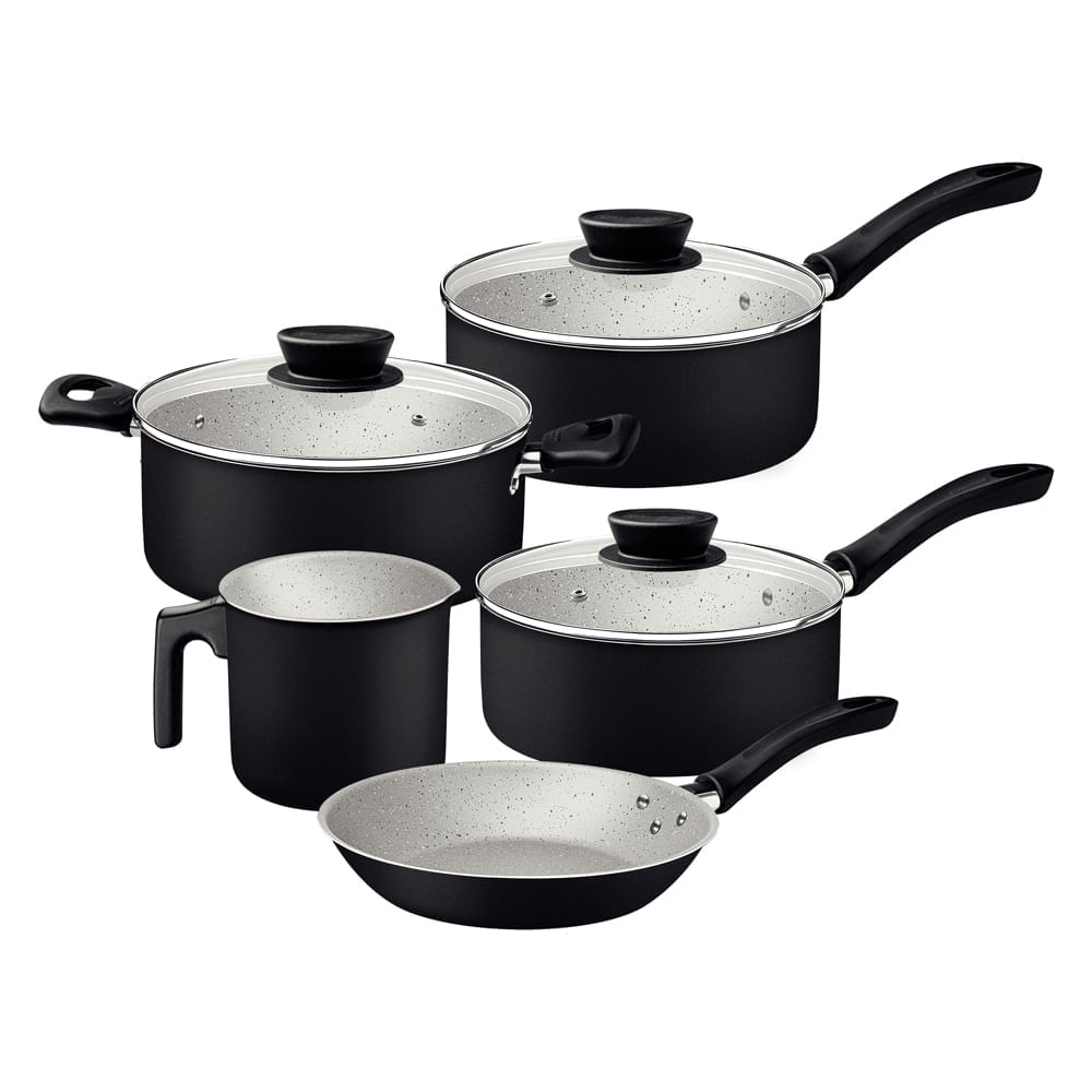 Conjunto Com 5 Panelas Antiaderente Linz Tramontina Preta