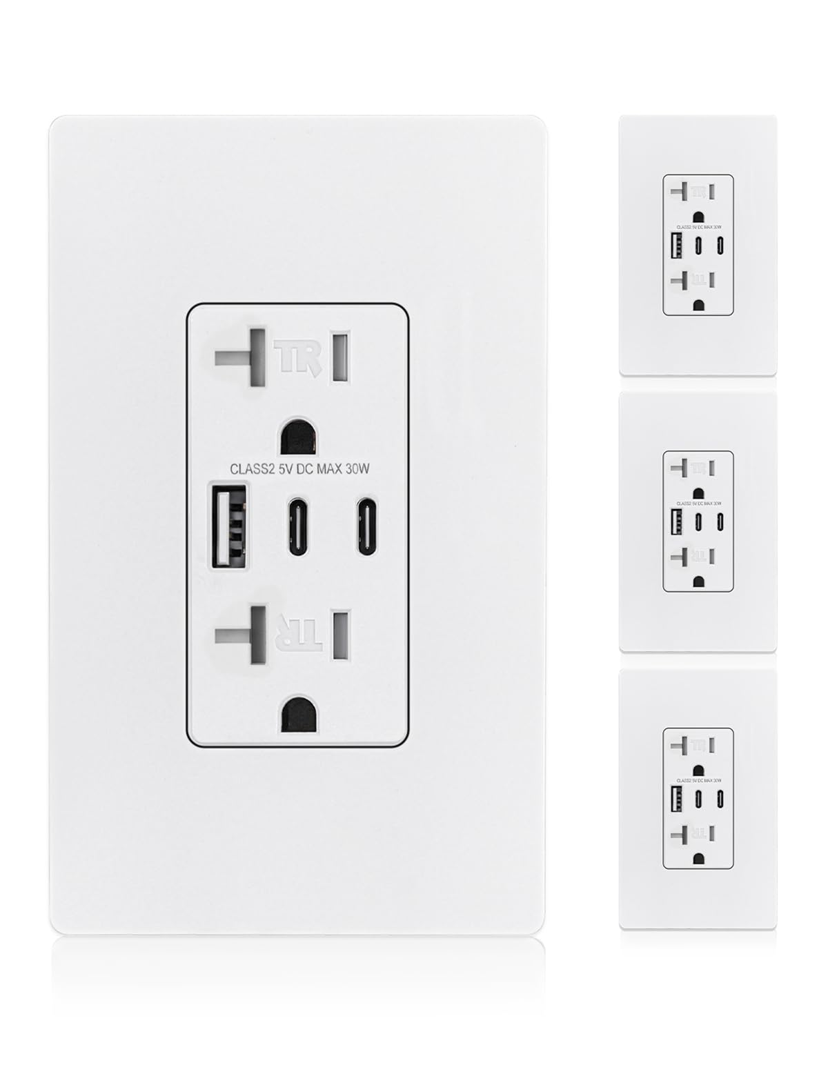 Saída Usb Moes 3 Portas Usb 30w 6a 2 Tipo C 1 Tipo A Branca, Pacote Com 4