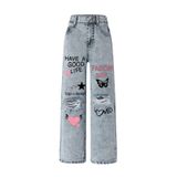 Jeans Peakpride Girls Ripped Baggy Heart Y2k Heart 8-14y