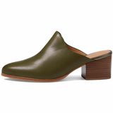 Sandálias Mule Dystralix Femininas Com Salto De Couro Verde Oliva De 5 Cm