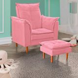 Poltrona Amamentação + Mini Puff Opala Tecido Suede Rosa