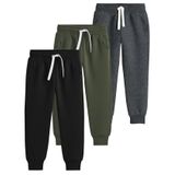 Calças De Moletom Flygo, Pacote Com 3, Meninos E Meninas, Corredores, Pretas, Cinza Escuro+verde Militar