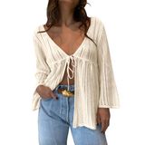 Cardigã Saodimallsu Feminino De Crochê De Verão Tricotado Com Damasco