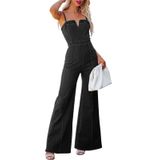 Macacão Feminino Loveimgs, Jeans, Sem Mangas, Preto, Grande