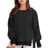 Moletom Feminino Eytino Plus Size Com Gola Redonda E Manga Comprida Preta
