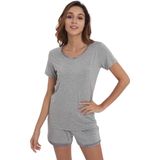 Conjunto De Pijama Feminino Gys Viscose De Bambu, Manga Curta, Cinza