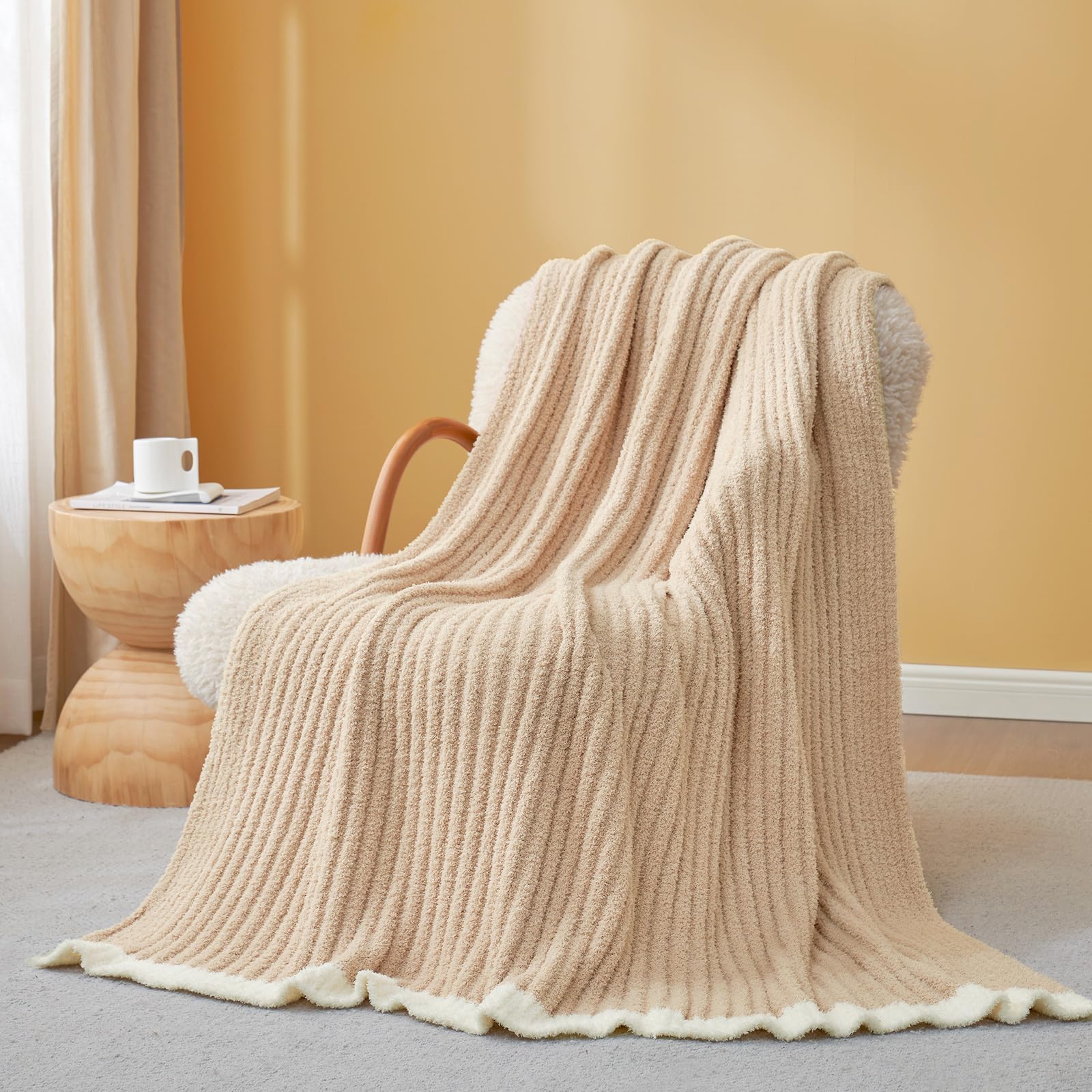 Throw Blanket Snuggle Sac Soft Beige Com Nervuras 130 X 150 Cm