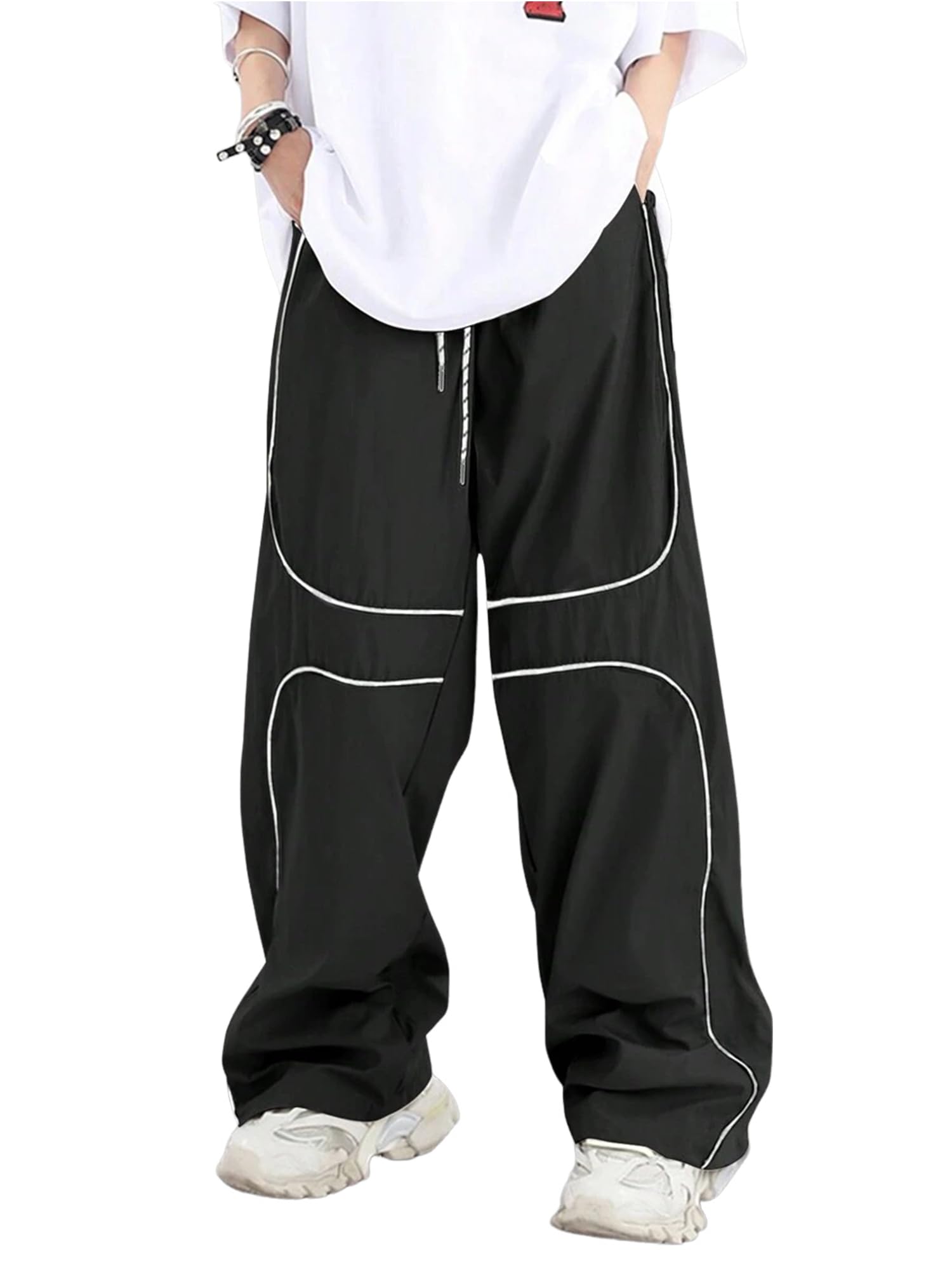 Calça Cargo Zaful Y2k Contrast Piping Drawstring Black Xl