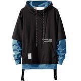 Moletom Masculino Com Capuz Moshtashio Colorblock, Casual, Preto E Azul