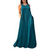 Vestido Maxi Mingyuezai Sem Mangas De Linho Com Bolsos Para Mulheres