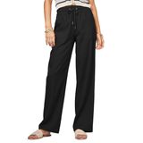 Calças Cheeryah Linen Wide Leg Palazzo Black Para Mulheres S