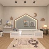 Cama Infantil Montessoriana Solteiro Lua Yescasa Branco/cinza Cristal