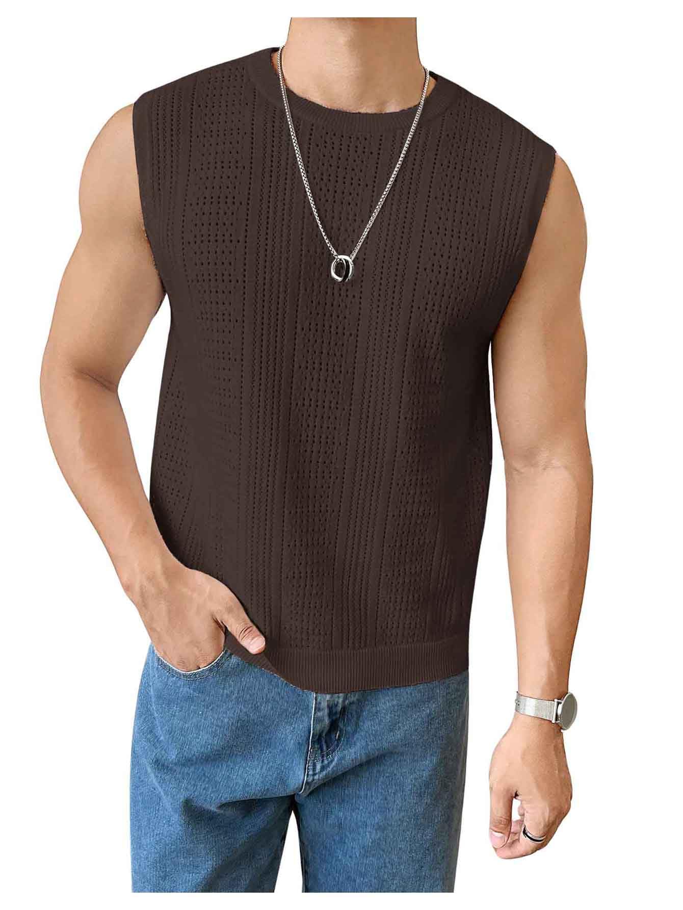 Colete De Suéter Verdusa Masculino Sem Mangas, Gola Redonda, Marrom Xxl