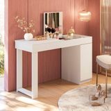 Escrivaninha Penteadeira Camarim Mesa De Maquiagem Com Espelho Love Branco Fosco - Mabe Magazine