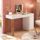 Escrivaninha Penteadeira Camarim Mesa De Maquiagem Com Espelho Love Branco-cinamomo Mel - Mabe Magazine