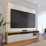 Estante Home Theater Para Tv Até 75 Polegadas Com Led 2 Portas Jordão Off White Matte/freijó
