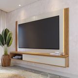 Painel Para Tv Até 75 Polegadas Com Led Ripado E 2 Portas Loa Off White/freijó