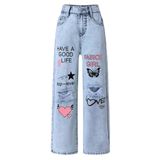 Jeans Peakpride Girls, Envelhecido, Folgado, Elástico, De 7 A 14 Anos