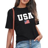 Camiseta Feminina Aceshion, Bandeira Dos Eua, Patriótica, Manga Curta