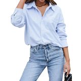 Camisa Feminina De Manga Comprida Com Botões Bonitee Blue Casual 2gg