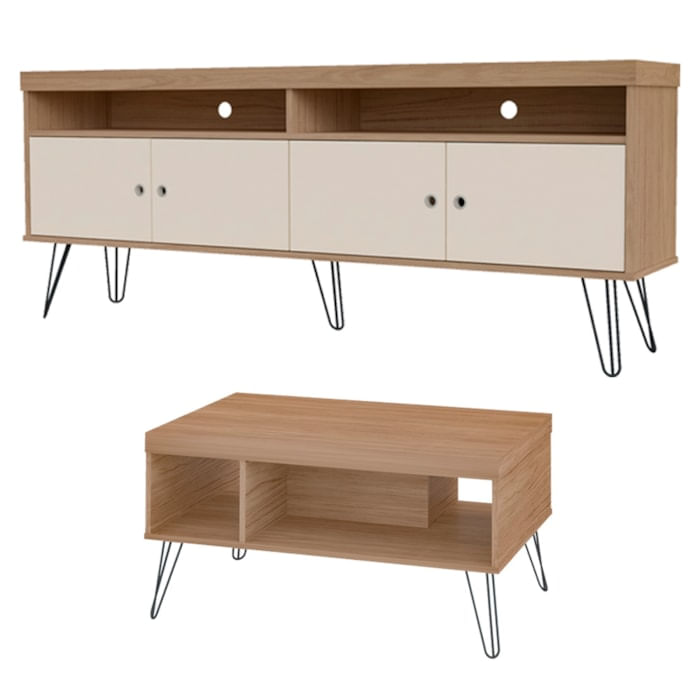 Rack Para Tv Mesa De Centro Rmc42 Carvalho Off White Arly